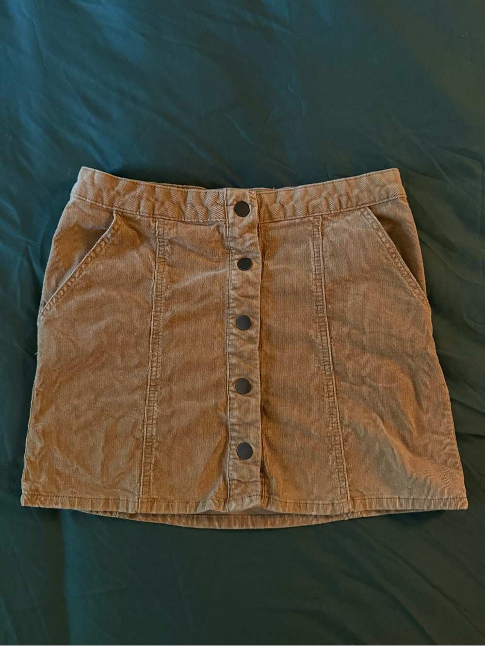 Altar’d State Tan Corduroy Button-Front Skirt